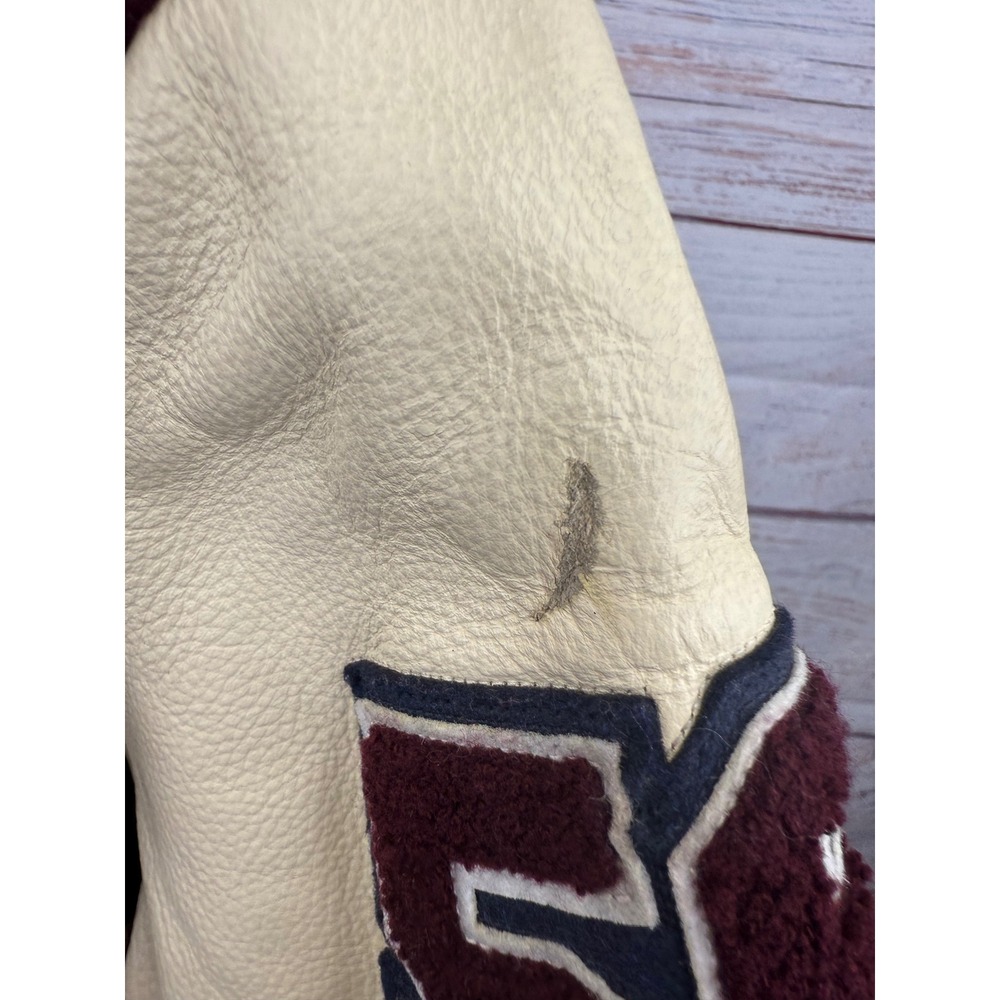 True Religion Richie Varsity Jacket Burgundy Leather Wool Letterman Mens XS - Picture 6 of 6
